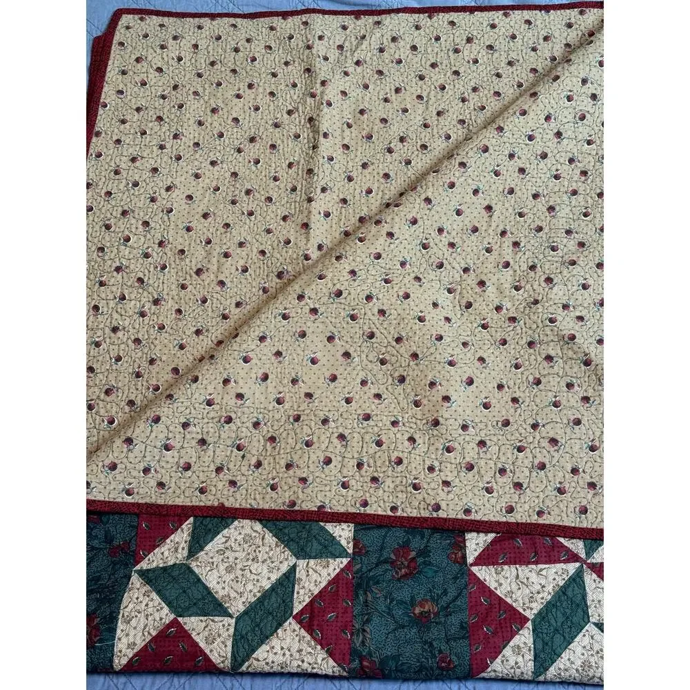 Handmade Quilt Vintage Cottage Farmhouse Cabin Fall Florals Red Green Pinwheels
